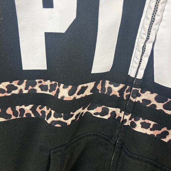 PINK Victoria's Secret black zip-up hoodie cheetah print size S - Picture 3 of 8